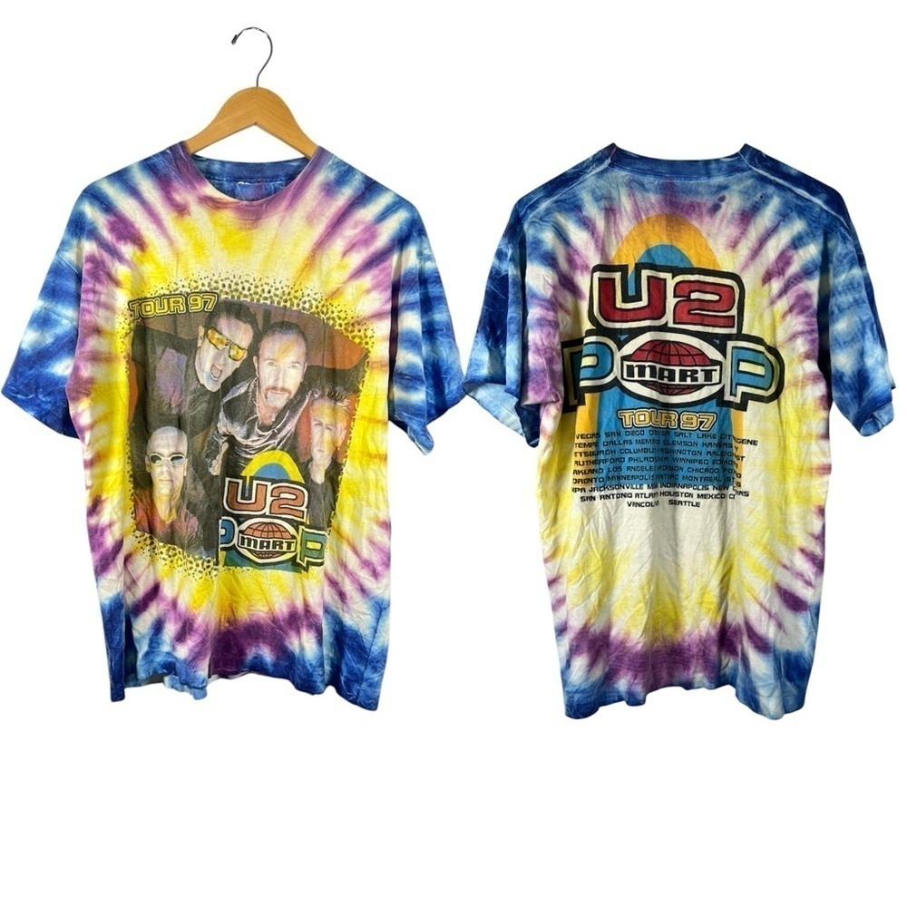 Vintage U2 1997 Tie Dye Front and Back Graphic Band Shirt Large